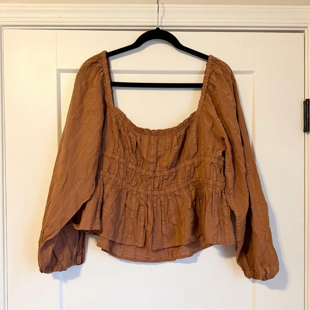 J. Crew Puff-Sleeve Textured Cotton Top